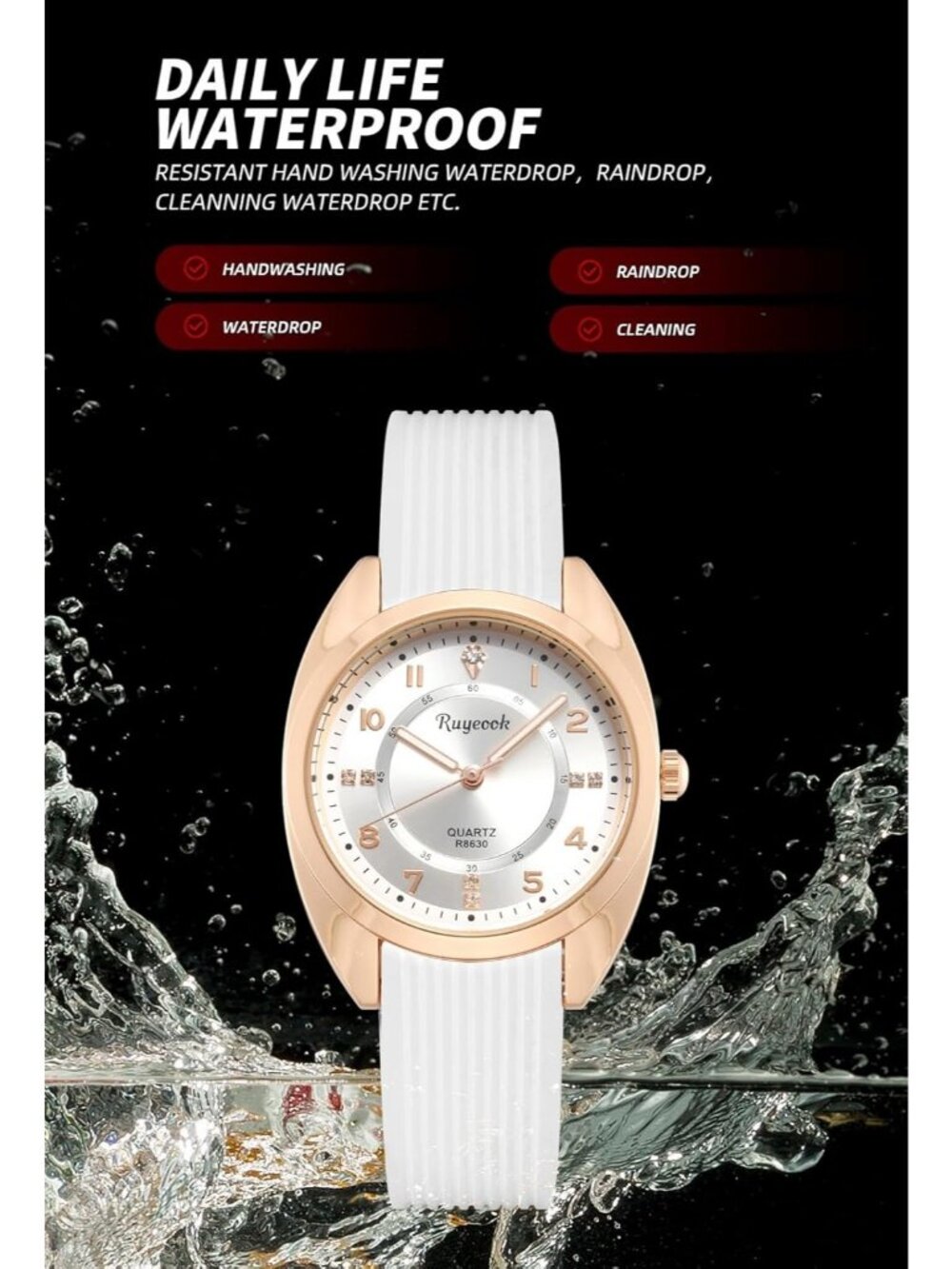 Women's White Analog Quartz Elegant Silicone Band Waterproof Nurse Wrist Watch - Picture 4 of 6